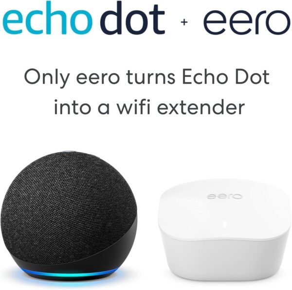 Certified Refurbished Echo (4th Gen) Charcoal | Smart home hub with eero Mesh Wifi Router | Turns Echo Dot into a wifi extender