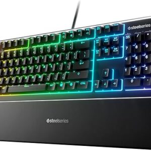 SteelSeries Apex 3 RGB Gaming Keyboard – 10-Zone RGB Illumination – IP32 Water Resistant – Premium Magnetic Wrist Rest (Whisper Quiet Gaming Switch)